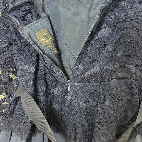 Adrianna Papell Navy Lace Long-Sleeve Gown - Picture 7 of 12
